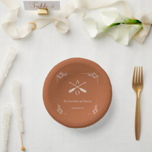 Burnt Orange Monogram and Arrows Wedding Paper Bowls