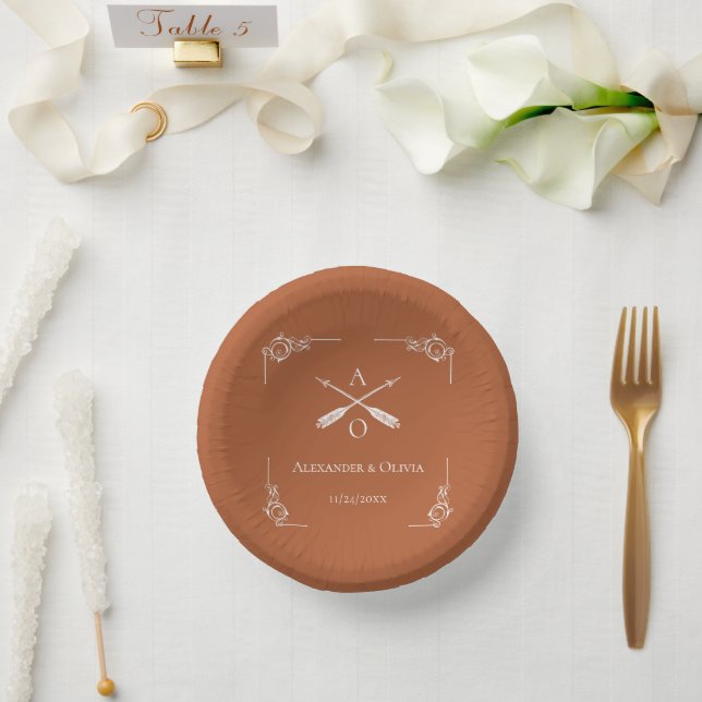 Burnt Orange Monogram and Arrows Wedding Paper Bowls (Wedding)
