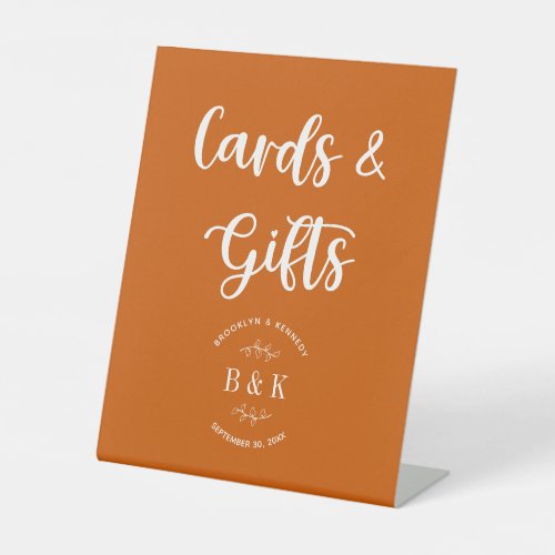 Burnt Orange Monogram Floral Wedding Cards  Gifts Pedestal Sign