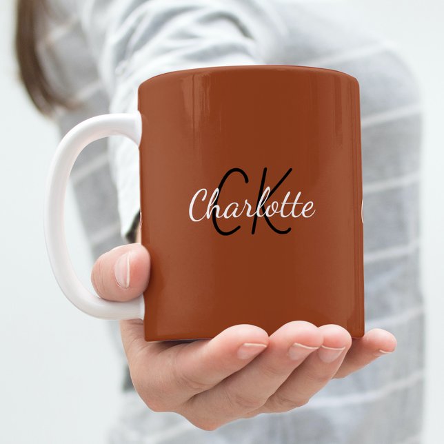 Burnt orange monogram initials name coffee mug (Creator Uploaded)