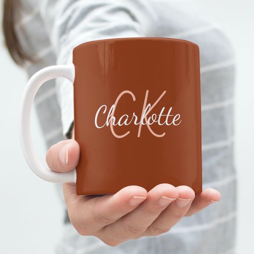 Burnt orange monogram initials name coffee mug