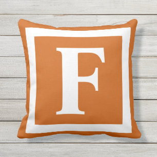 Burnt Orange Monogram Letter Outdoor Pillow