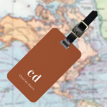 Burnt orange monogram luggage tag<br><div class="desc">A trendy burnt orange colored background. Personalize and add your monogram letters and full name on the front. Your contact information on the back.</div>