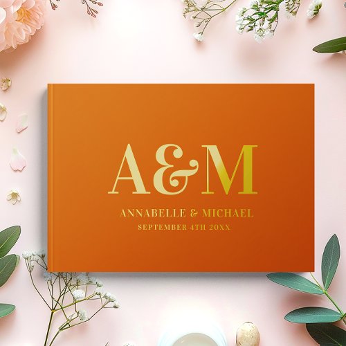 BURNT ORANGE MONOGRAM MINIMALIST WEDDING  FOIL GUEST BOOK 