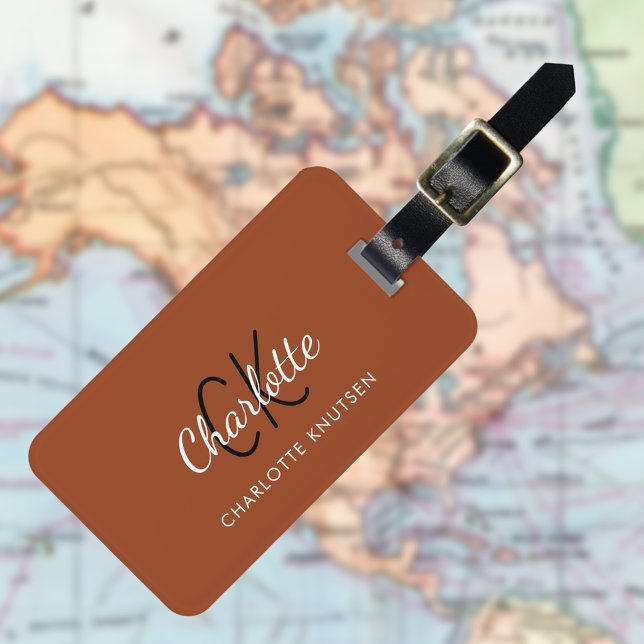 Burnt orange monogrammed luggage tag (Creator Uploaded)