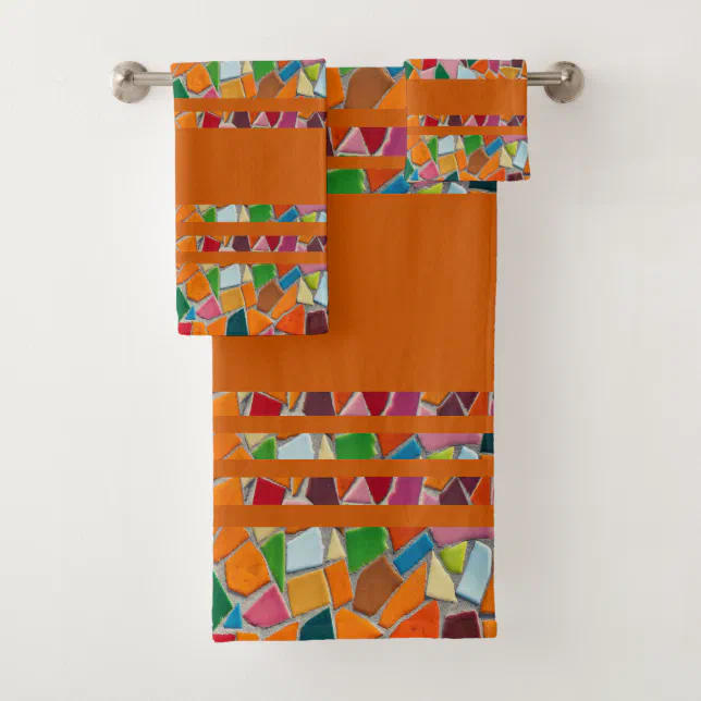 Burnt Orange Mosaic Pattern Bath Towel Set Zazzle