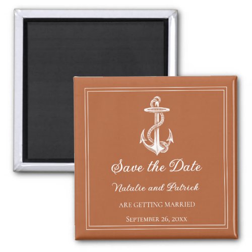 Burnt Orange Nautical Anchor Save the Date Magnet