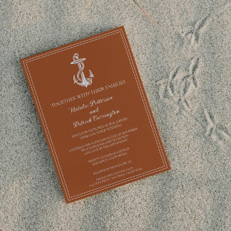 Burnt Orange Nautical Anchor Wedding Invitation