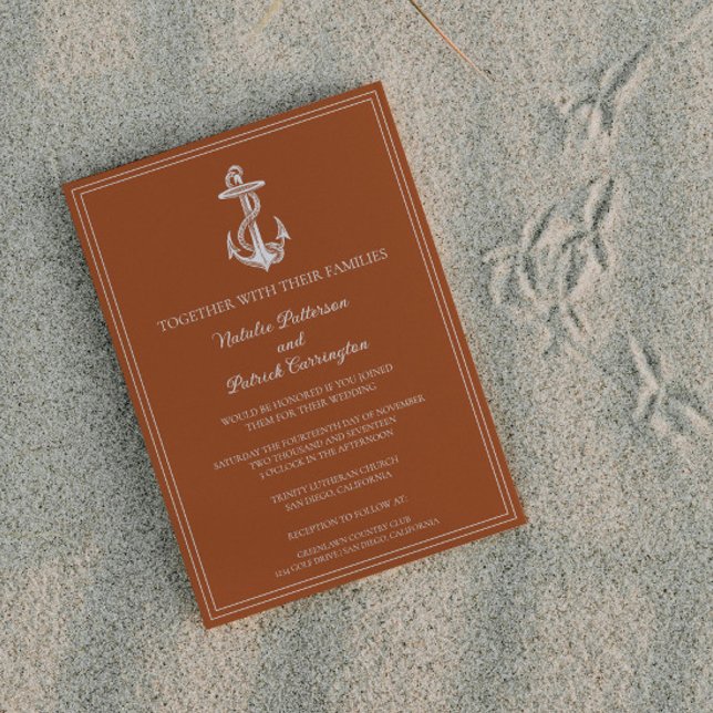 Burnt Orange Nautical Anchor Wedding Invitation (Burnt Orange Nautical Anchor Wedding Invitation)