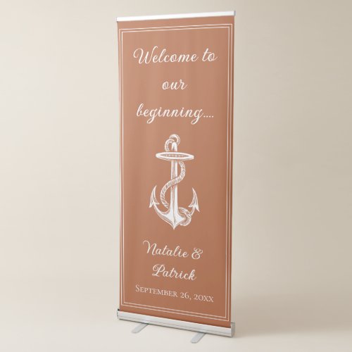 Burnt Orange Nautical Anchor Wedding Retractable Banner