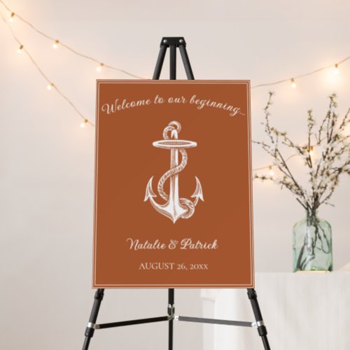 Burnt Orange Nautical Anchor Wedding Welcome Sign