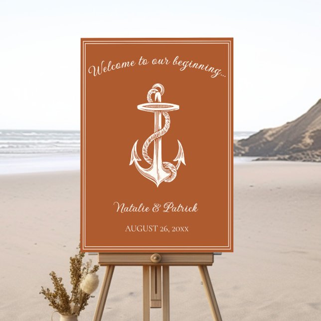 Burnt Orange Nautical Anchor Wedding Welcome Sign (Burnt Orange Nautical Anchor Wedding Welcome Sign)