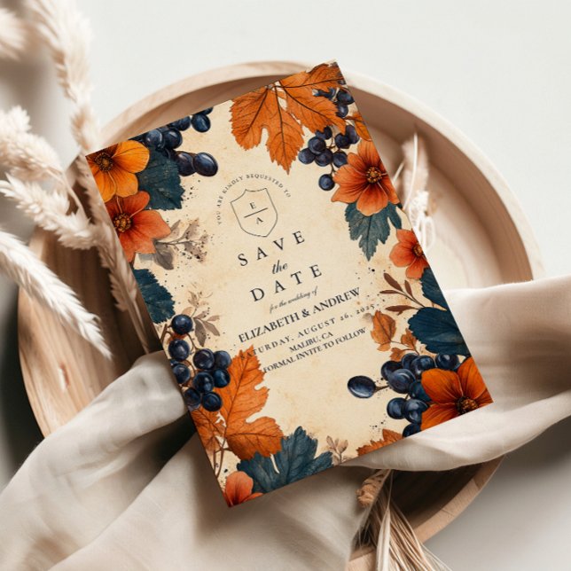 Burnt Orange & Navy Berries Wedding Save The Date (Creator Uploaded)