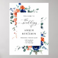 Burnt Orange Navy Blue Floral Wedding Welcome