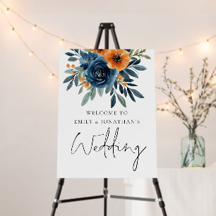 Burnt Orange Navy Blue Florals Welcome Wedding Foam Board