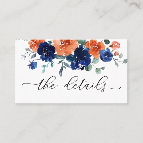 Burnt Orange Navy Blue Royal Wedding Details Enclosure Card