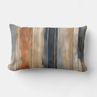 Burnt Orange Navy Dusty Blue Distressed Stripe Lumbar Pillow