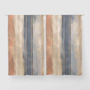 Burnt Orange Navy Dusty Blue Distressed Stripe Sheer Curtains