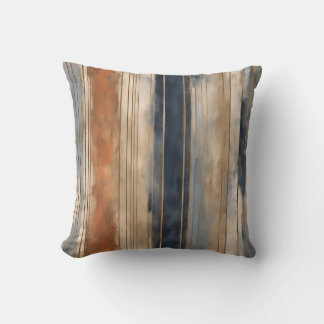 Burnt Orange Navy Dusty Blue Distressed Stripe Throw Pillow
