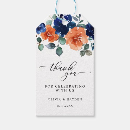 Burnt Orange Navy Floral Fall Wedding Thank You Gift Tags