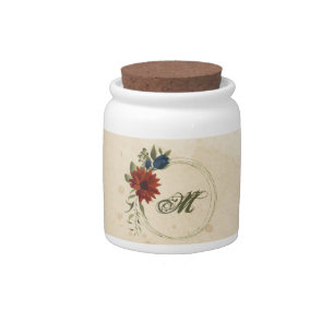 burnt orange & navy flowers greenery candy jar