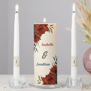 burnt orange & navy flowers greenery wedding unity candle set