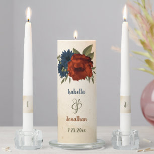burnt orange & navy flowers greenery wedding unity candle set