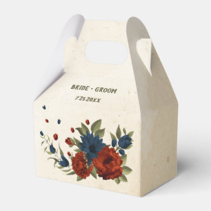 burnt orange navy flowers wedding favor boxes