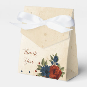 burnt orange navy flowers wedding favor boxes