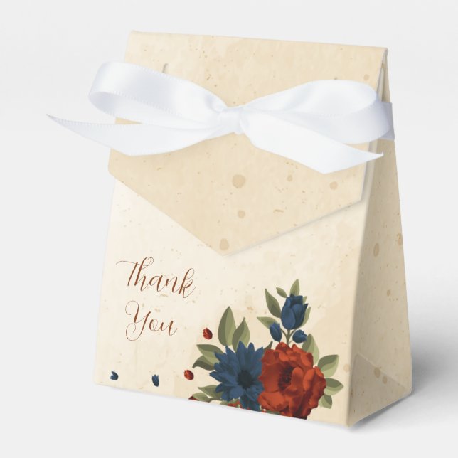 burnt orange navy flowers wedding favor boxes (Front Side)