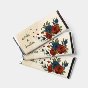 burnt orange navy flowers wedding hershey bar favors