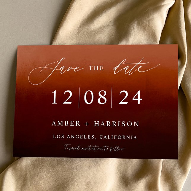 Burnt orange ombre dark glamour boho save the date invitation (Creator Uploaded)