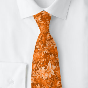 Burnt Orange Ornate Botanical Neck Tie