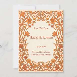 Burnt Orange Ornate Floral Save the Date Invitation