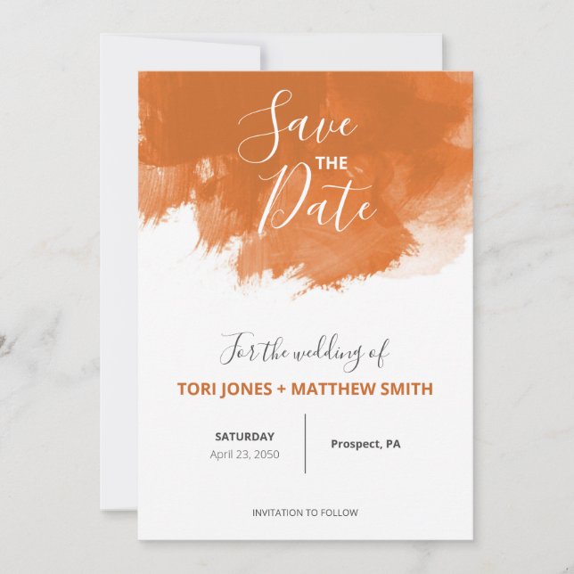 Burnt Orange Paint Swatch Wedding Save the Date (Front)