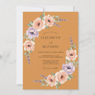 Burnt Orange Painterly Floral Romance Wedding Invitation