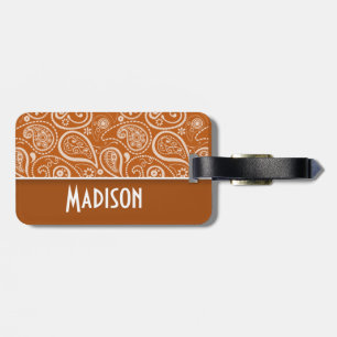 Burnt Orange Paisley; Floral Luggage Tag