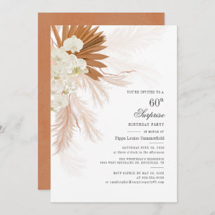 Burnt Orange Pampas Grass 60th Birthday Party Invitation