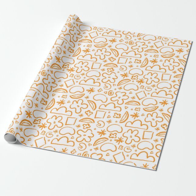 Burnt Orange Pastel Doodle Pattern Wrapping Paper (Unrolled)