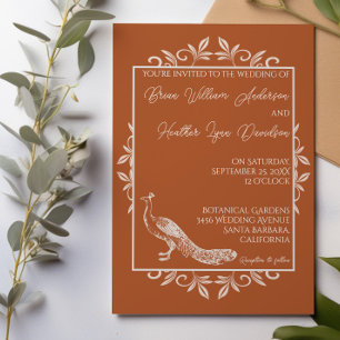 Burnt Orange Peacock Flourish Wedding Invitation