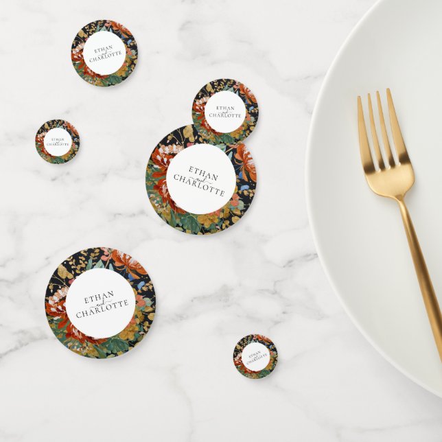 Burnt Orange Peony Floral Painting Gold Wedding Confetti (Group)