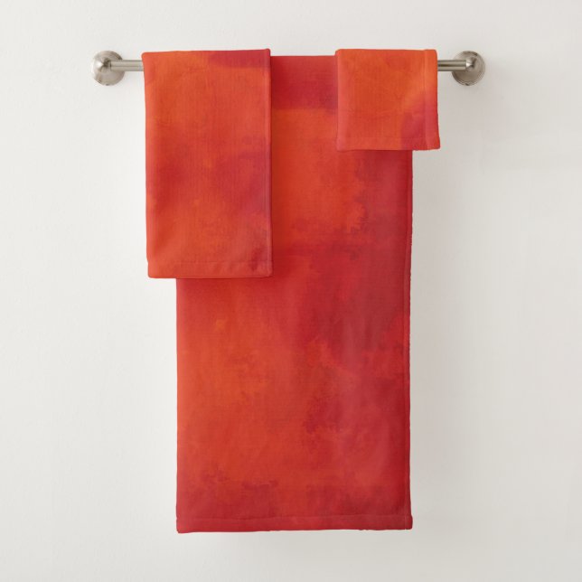 Burnt Orange Persimmon Leaf Abtract Autumn Bath Towel Set (Insitu)