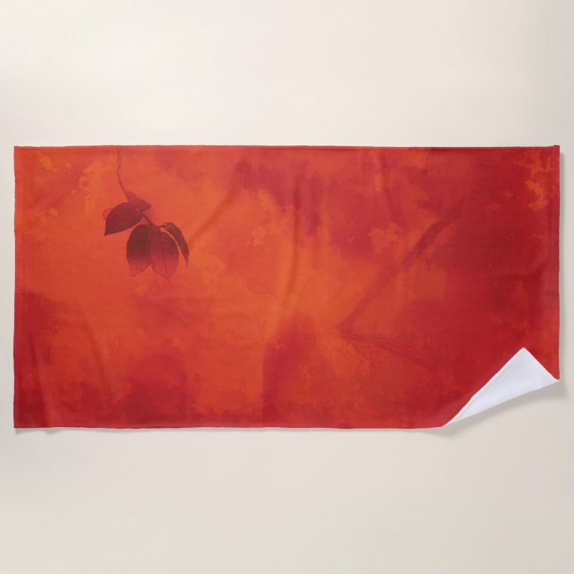 Burnt Orange Persimmon Leaf Abtract Autumn Beach Towel (Front)