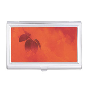 Burnt Orange Persimmon Leaf Abtract Autumn Business Card Case