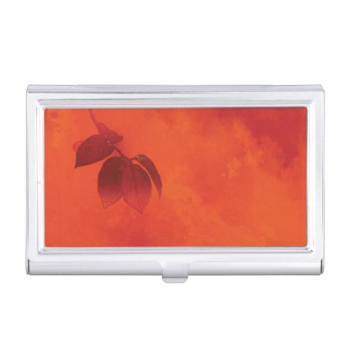 Burnt Orange Persimmon Leaf Abtract Autumn Business Card Case