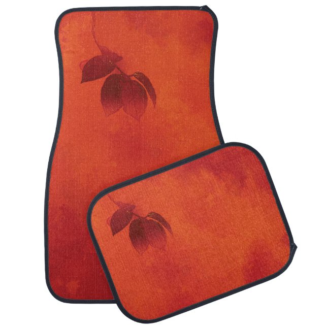 Burnt Orange Persimmon Leaf Abtract Autumn Car Floor Mat (Set)
