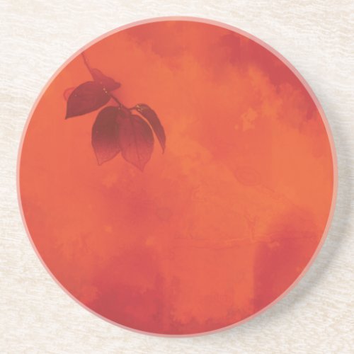 Burnt Orange Persimmon Leaf Abtract Autumn Coaster