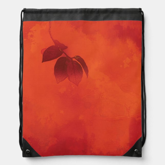 Burnt Orange Persimmon Leaf Abtract Autumn Drawstring Bag (Front)