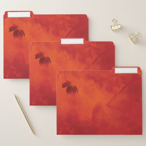 Burnt Orange Persimmon Leaf Abtract Autumn File Folder