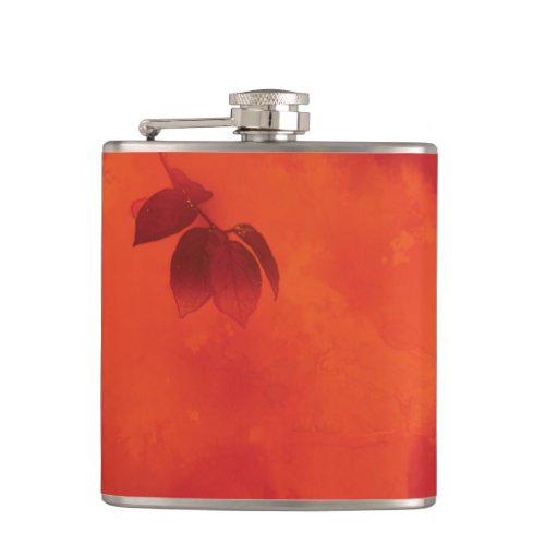 Burnt Orange Persimmon Leaf Abtract Autumn Flask